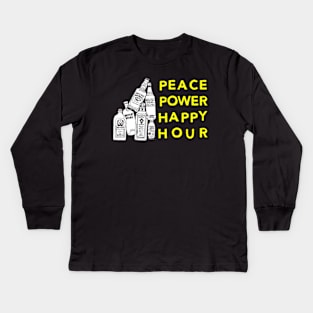 Peace Power Happy Hour, Funny Moms, Drinking, happy Hour, Day Drinking, Gifts, 2023, 2024 Kids Long Sleeve T-Shirt